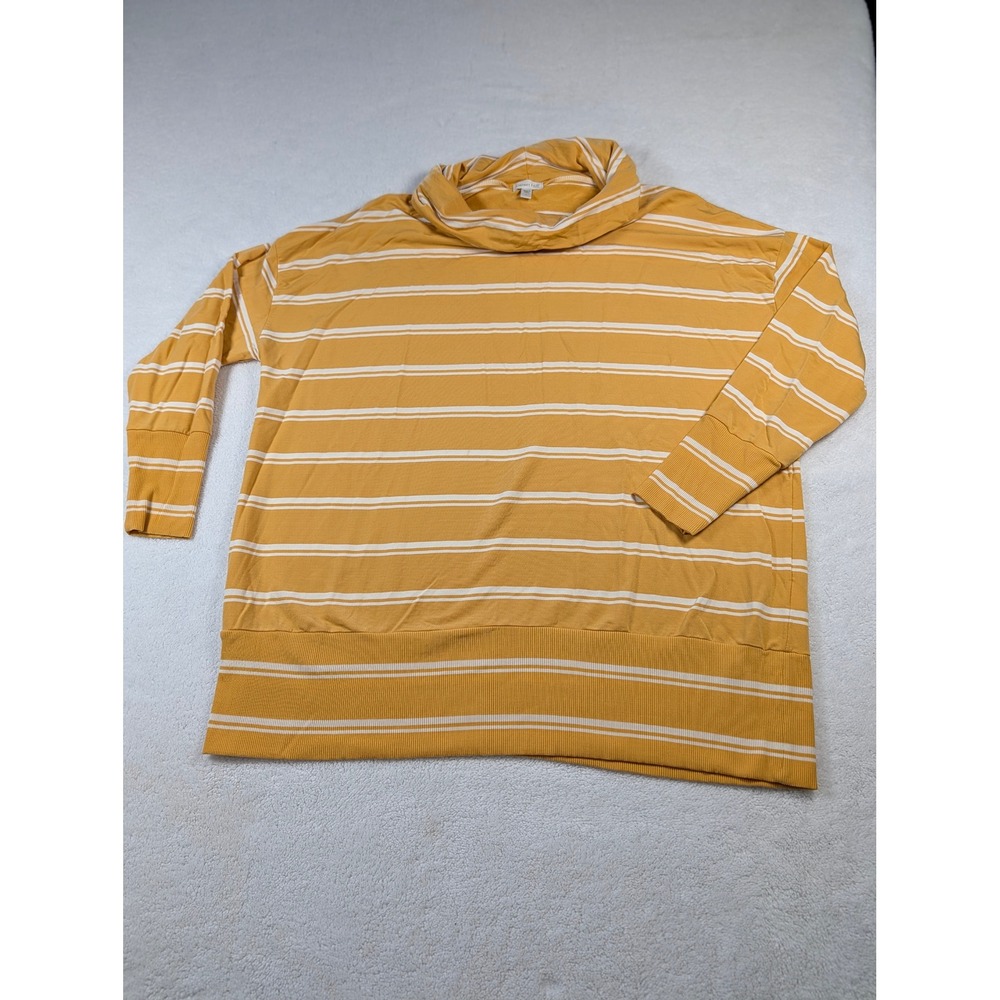Garnet Hill Womens Large Mustard Yellow White Striped Cowl‎ Neck Tunic Top L